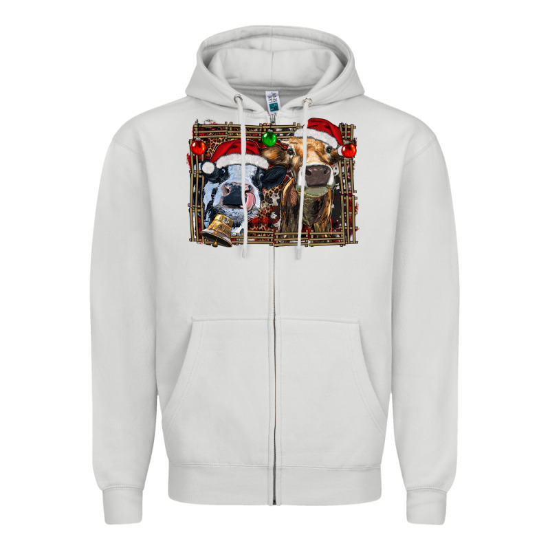 Christmas Heifers With Leopard And Cowhide Background Zipper Hoodie by RanaPortraitStore | Teevron