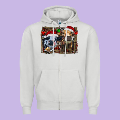 Christmas Heifers With Leopard And Cowhide Background Zipper Hoodie Designed By Ranaportraitstore