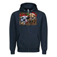 Navy christmas heifers with leopard and cowhide background Zipper Hoodie - RanaPortraitStore