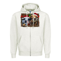 Oatmeal Heather christmas heifers with leopard and cowhide background Zipper Hoodie - RanaPortraitStore