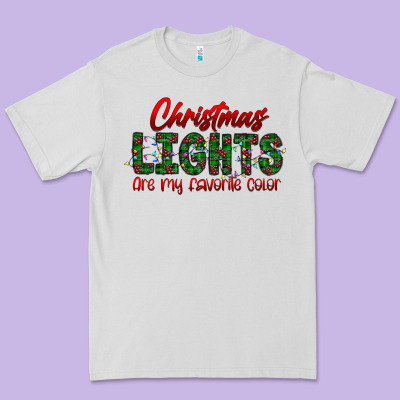 Festive Christmas Lights Text Art Premium Tee Designed By Cowhidedigitalart