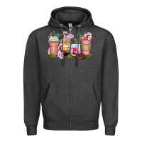 Charcoal Heather flowers coffee cups Zipper Hoodie - Zillion Design Studio