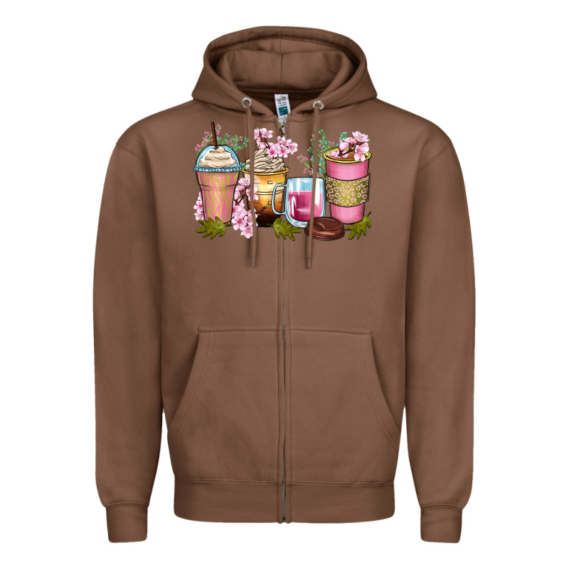 Flowers Coffee Cups Zipper Hoodie by Zillion Design Studio | Teevron