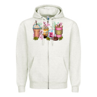 Oatmeal Heather flowers coffee cups Zipper Hoodie - Zillion Design Studio