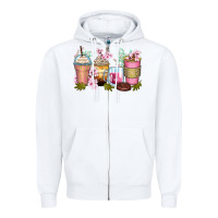 White flowers coffee cups Zipper Hoodie - Zillion Design Studio