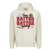 Oatmeal Heather hey batter batter swing Premium Hoodie - MaliasSmallBusiness