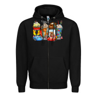 Black cartoon characters coffee cups Zipper Hoodie - Zillion Design Studio