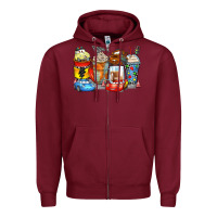 Burgundy cartoon characters coffee cups Zipper Hoodie - Zillion Design Studio