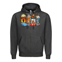 Charcoal Heather cartoon characters coffee cups Zipper Hoodie - Zillion Design Studio