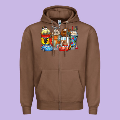 Cartoon Characters Coffee Cups Zipper Hoodie Designed By Zillion Design Studio