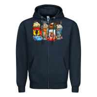 Navy cartoon characters coffee cups Zipper Hoodie - Zillion Design Studio