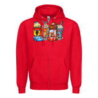 Red cartoon characters coffee cups Zipper Hoodie - Zillion Design Studio