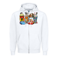 White cartoon characters coffee cups Zipper Hoodie - Zillion Design Studio