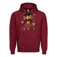 Burgundy bead me mardi gras afro messy bun Zipper Hoodie - texasbilliewilder