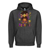 Charcoal Heather bead me mardi gras afro messy bun Zipper Hoodie - texasbilliewilder
