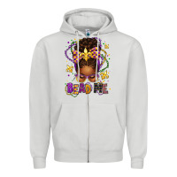 Dove Grey bead me mardi gras afro messy bun Zipper Hoodie - texasbilliewilder
