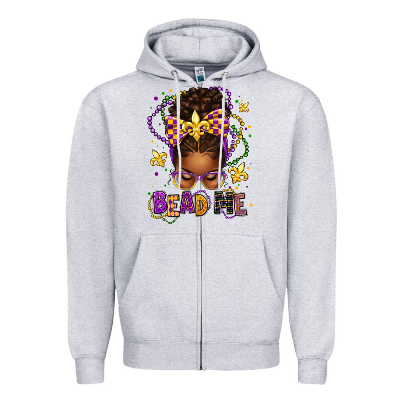 Bead Me Mardi Gras Afro Messy Bun Zipper Hoodie by texasbilliewilder | Teevron