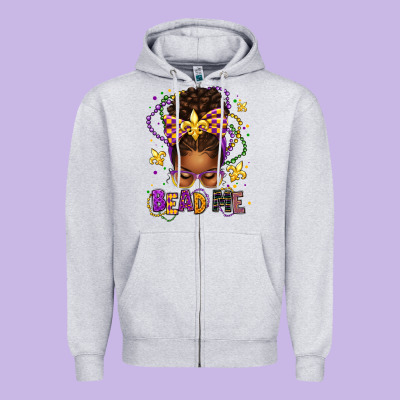 Bead Me Mardi Gras Afro Messy Bun Zipper Hoodie Designed By Texasbilliewilder