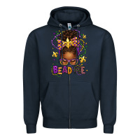 Navy bead me mardi gras afro messy bun Zipper Hoodie - texasbilliewilder