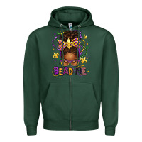 Sports Green bead me mardi gras afro messy bun Zipper Hoodie - texasbilliewilder