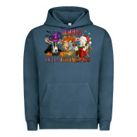 Pigment Midnight Navy Happy Hallothanksmas goats Urban Hoodie - NancyCooperArtShop