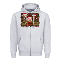 Heather Grey merry christmas farm animals Zipper Hoodie - RanaPortraitStore