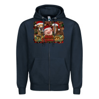Navy merry christmas farm animals Zipper Hoodie - RanaPortraitStore