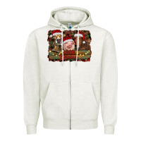 Oatmeal Heather merry christmas farm animals Zipper Hoodie - RanaPortraitStore