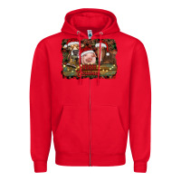 Red merry christmas farm animals Zipper Hoodie - RanaPortraitStore