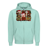 Seafoam merry christmas farm animals Zipper Hoodie - RanaPortraitStore