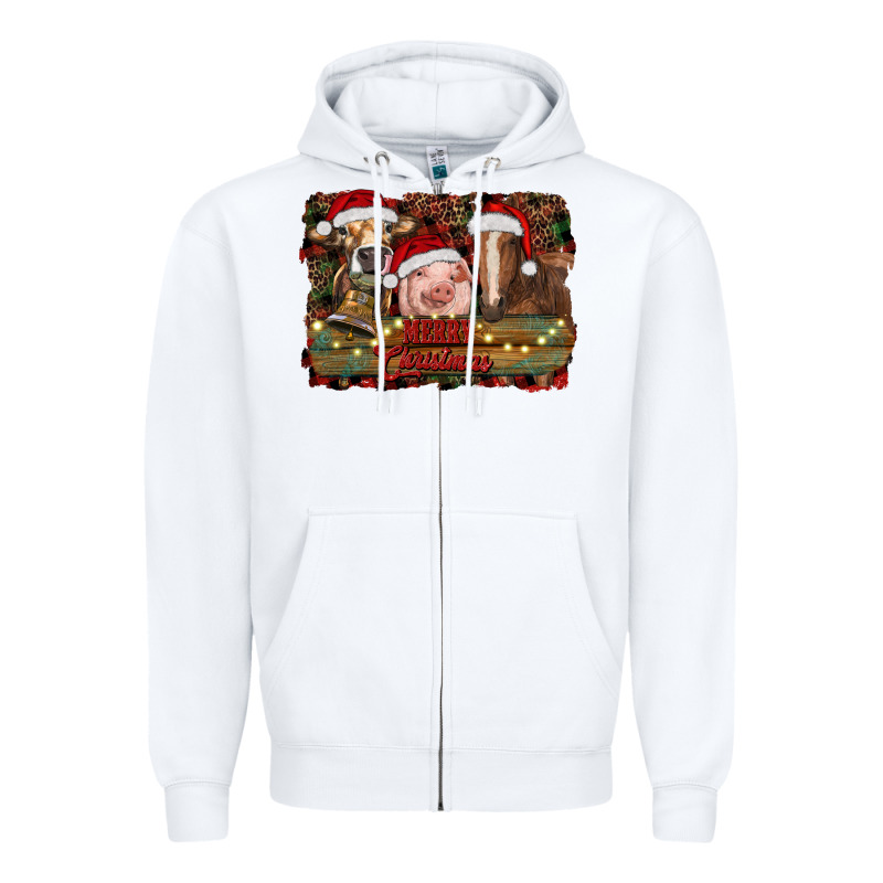 Merry Christmas Farm Animals Zipper Hoodie by RanaPortraitStore | Teevron
