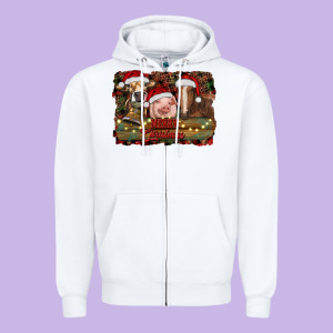 Merry Christmas Farm Animals Zipper Hoodie Designed By Ranaportraitstore