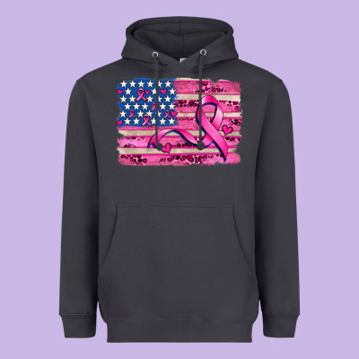 American Flag And  Cancer Ribbon Pattern Heavyweight Hoodie Designed By Adodesignshop