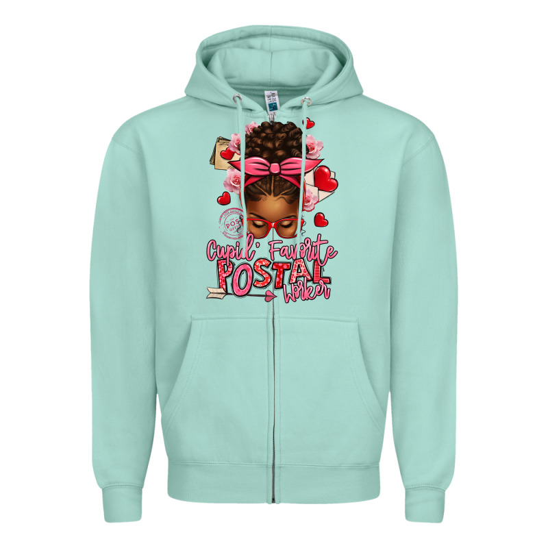 Cupid's Favorite Postal Worker Afro Messy Bun Zipper Hoodie by texasbilliewilder | Teevron