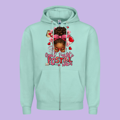 Cupid's Favorite Postal Worker Afro Messy Bun Zipper Hoodie Designed By Texasbilliewilder