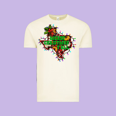 Merry Christmas Y'all Texas Map Vintage Tee Designed By Barkaloodesign