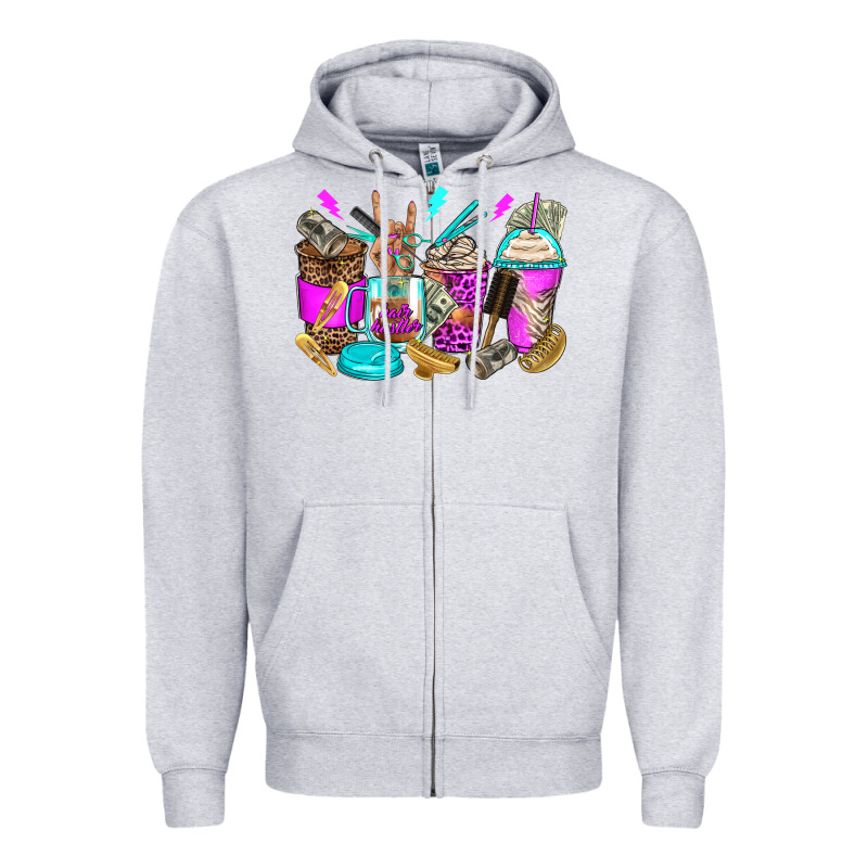 Hair Hustler Coffee Cups Zipper Hoodie by Zillion Design Studio | Teevron