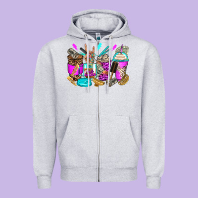 Hair Hustler Coffee Cups Zipper Hoodie Designed By Zillion Design Studio