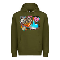 Army Green western leopard  racing  hearts Premium Hoodie - AdoDesignShop