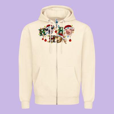 Hohoho Farm Animals Zipper Hoodie Designed By Ranaportraitstore