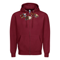 Burgundy hohoho christmas cows Zipper Hoodie - RanaPortraitStore