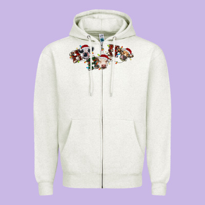 Hohoho Christmas Cows Zipper Hoodie Designed By Ranaportraitstore