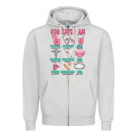 Dove Grey god says i am Zipper Hoodie - texasbilliewilder