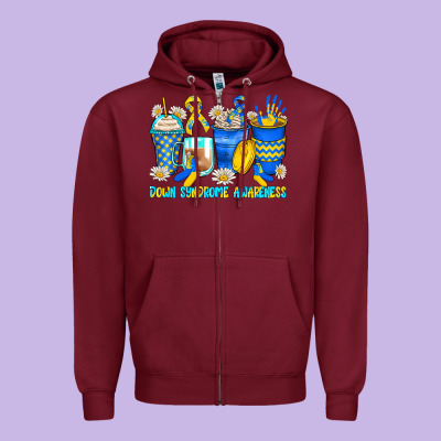 Down Syndrome Coffee Cups Zipper Hoodie Designed By Zillion Design Studio