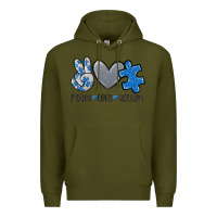 Army Green peace love autism Premium Hoodie - MaliasSmallBusiness