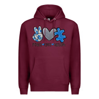 Burgundy peace love autism Premium Hoodie - MaliasSmallBusiness