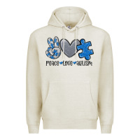 Oatmeal Heather peace love autism Premium Hoodie - MaliasSmallBusiness