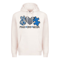 Pale Pink peace love autism Premium Hoodie - MaliasSmallBusiness