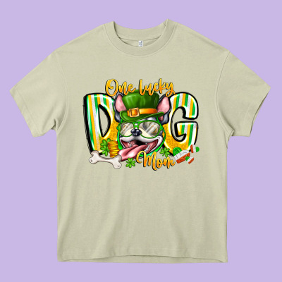 St Patricks Day Dog Mom Heavy Core Tee Designed By Cowhidedigitalart