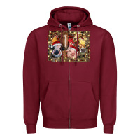 Burgundy christmas farm animals Zipper Hoodie - RanaPortraitStore